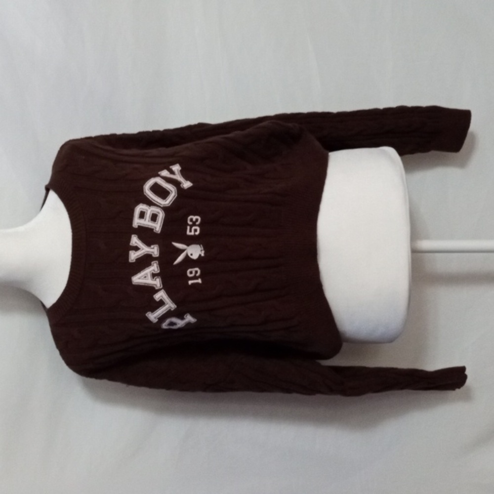 PacSun x Playboy Cropped Cable Knit Brown Sweater M